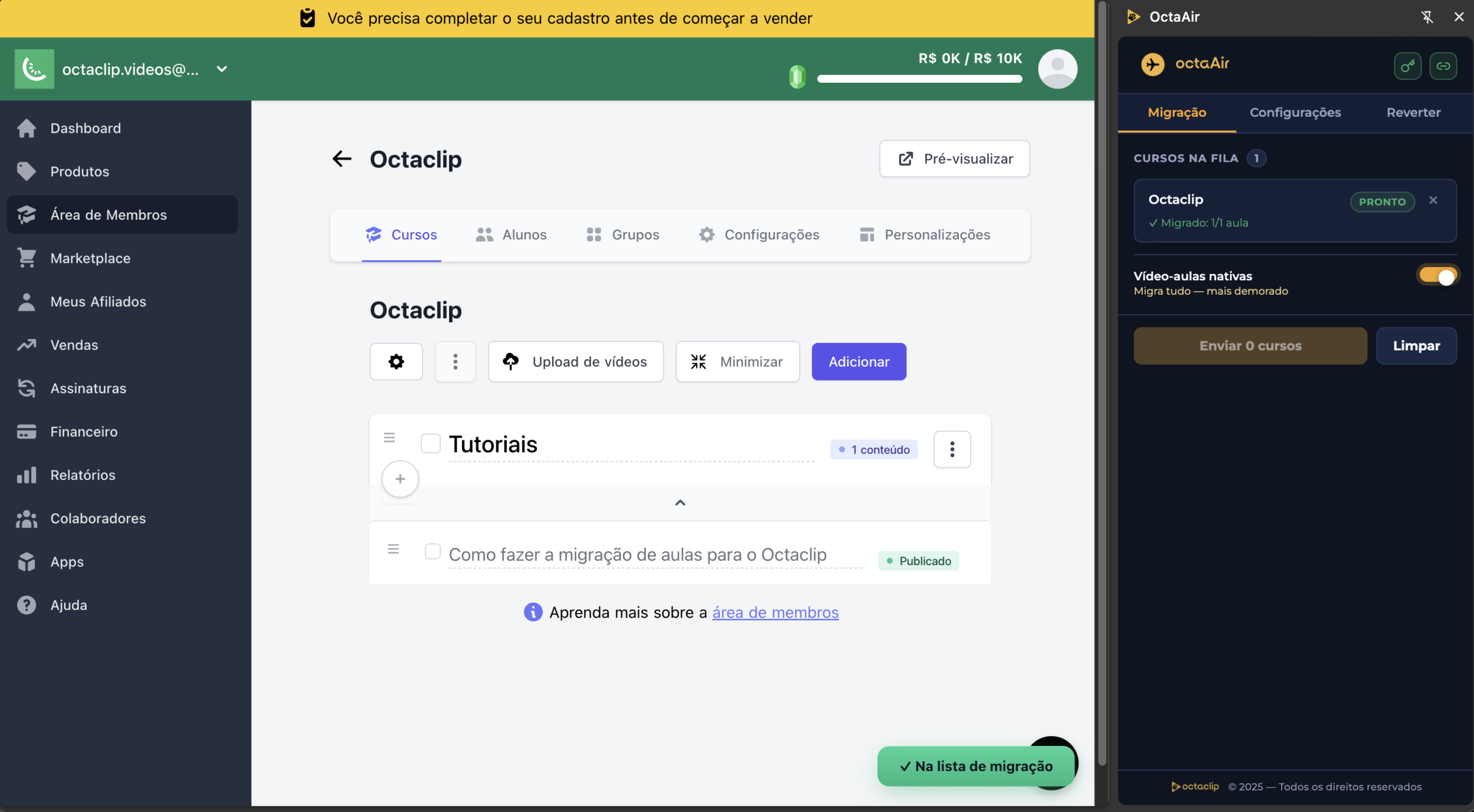 Barra de progresso de download dos vídeos originais